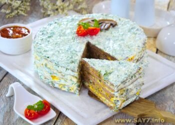 Торт из куриной печени с грибами